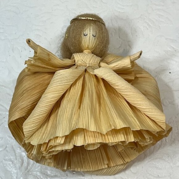 Nan’s 1992 Corn Husk Nativity Christmas Angel w/Halo Figure Tree Ornament 4" - Picture 2 of 8